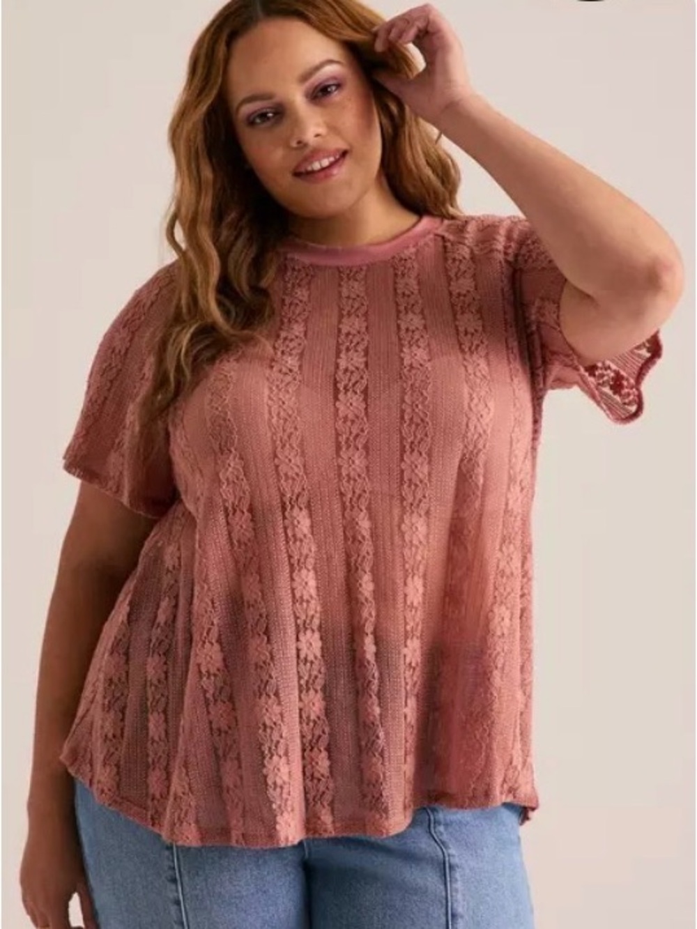 NWT Torrid FESTI Laced Crewneck Top - Old Rose